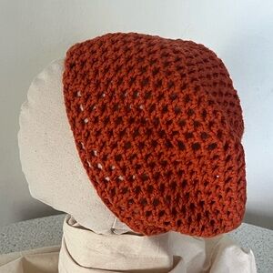 Mesh Orange Crochet Beanie Tam